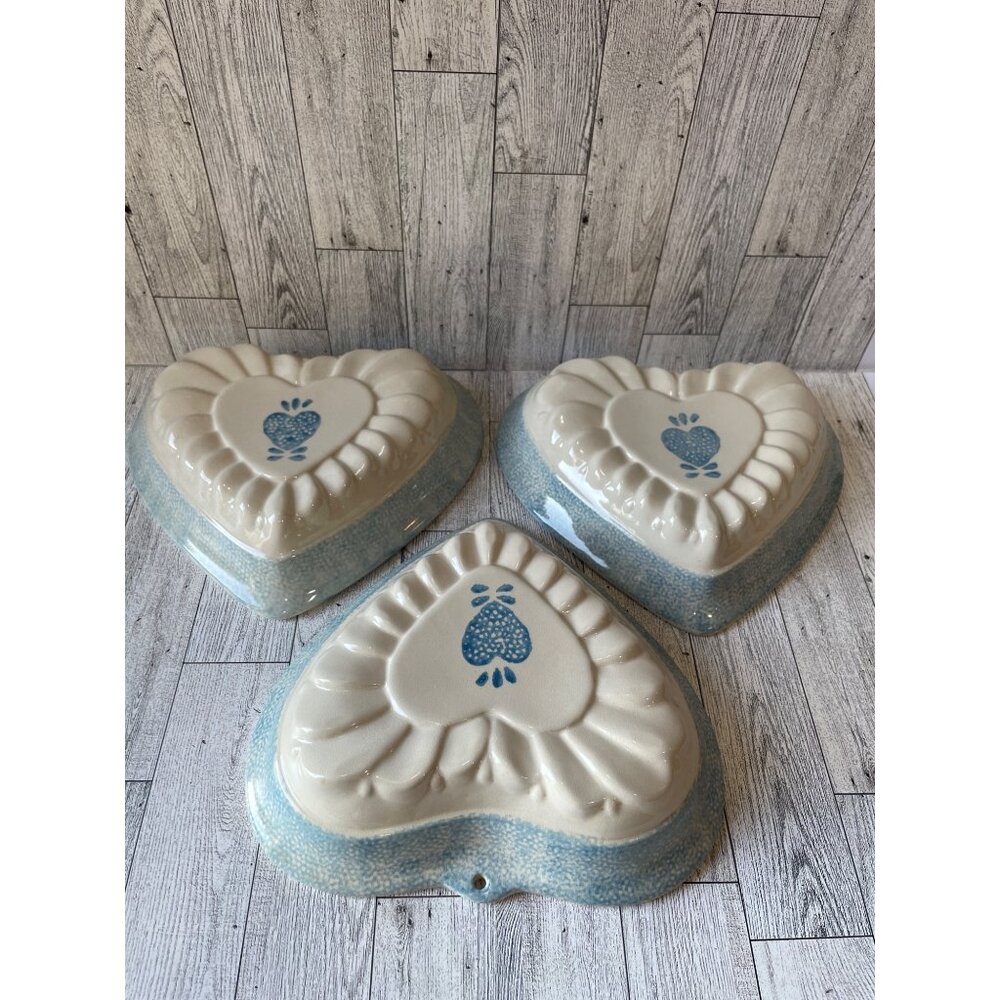 Spongeware Ceramic Heart Shaped Baking Dishes  Set of 3Country Core 90s